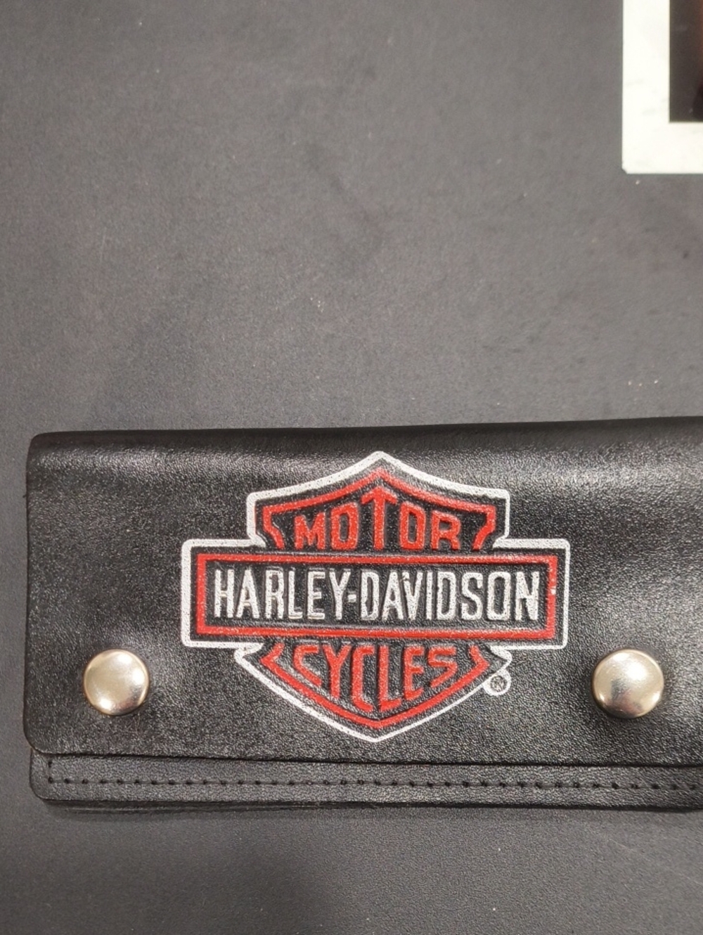 Vintage Harley-Davidson Black Leather Wallet with Red Logo Shield